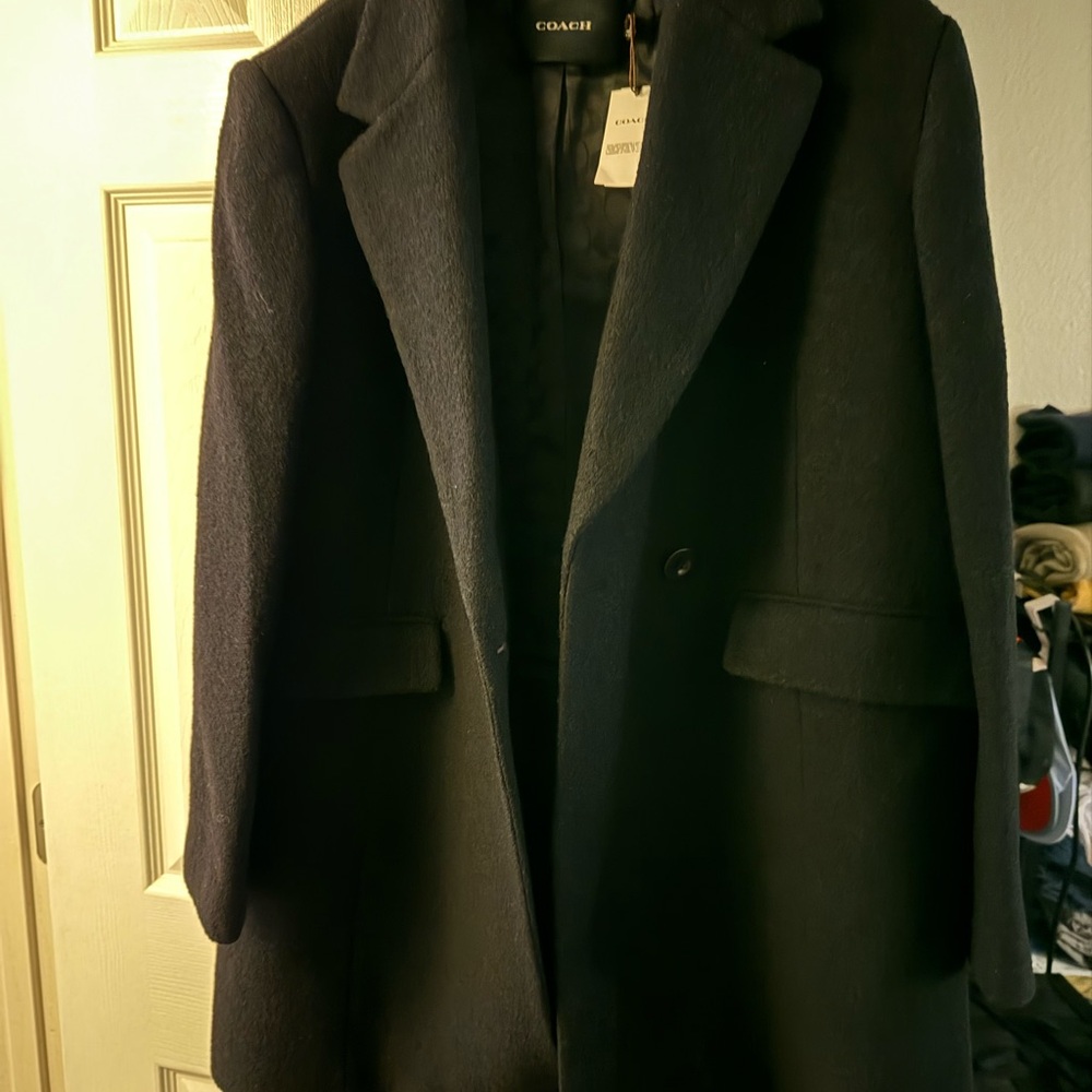 Coach Black and Tan Wool Coat